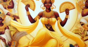 Oshun holding two fans